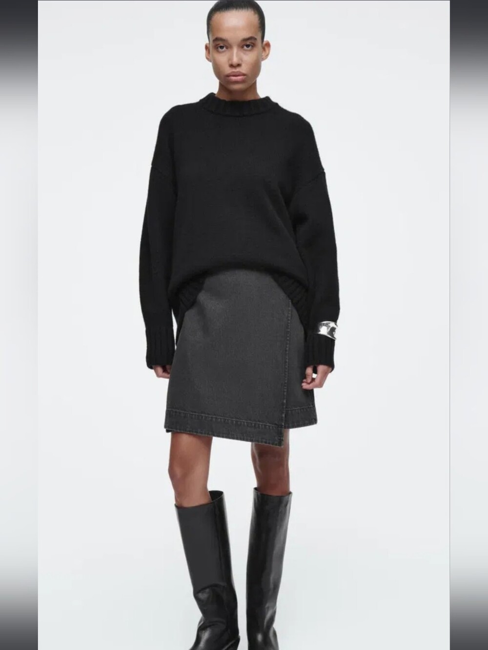 COS Washed Black Denim Wrap Skirt